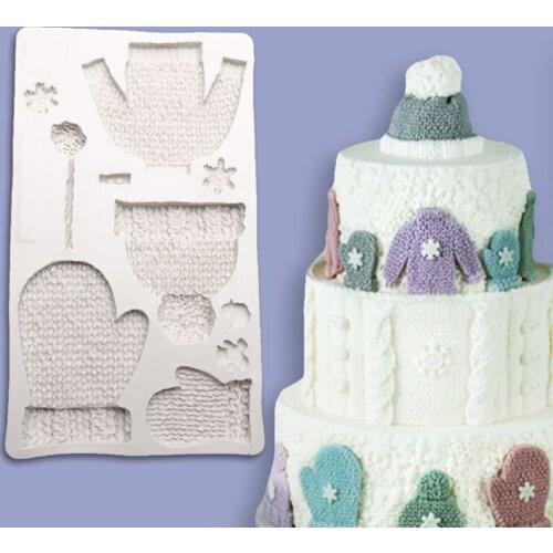 Christmas Knitting Hat Gloves Sweater Silicone Cake Mold DIY Handmade Cookies Chocolate Mould Pastry Baking Decorating Tool