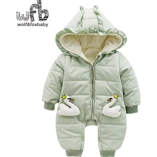 Retail 0-24 months long-sleeved hooded wild plus cashmere jersey cute cartoon newborn climb clothes winter