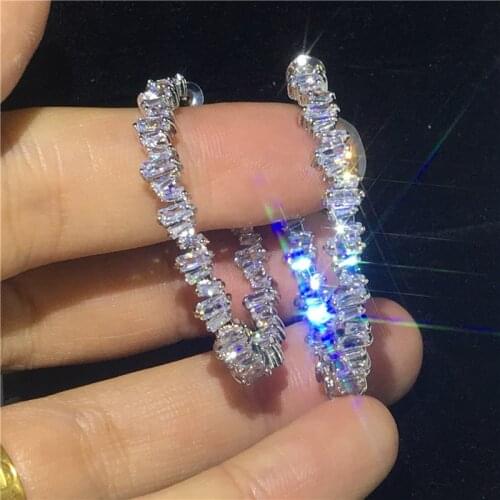 Handmade Baguette Drop Earring Silver color AAAAA Zircon Cz Party wedding Dangle Earrings for women Bridal Fashion Jewelry Gift
