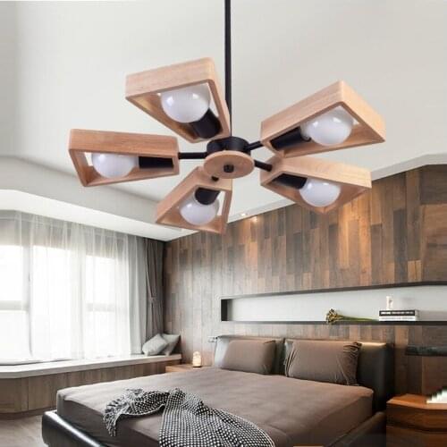 Nordic Modern Chandelier Lighting Living Room Bedroom Bar Hanglamp Home Lighting Chandelier Lamps Wood Flabellate Light Fixtures