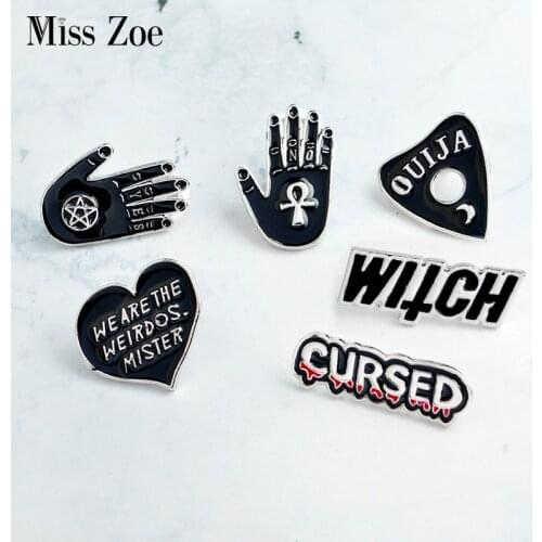 Dark enamel pins CURSED WITCH Palm YES NO OUIJA Heart Brooch Denim Jeans Pin Buckle Shirt Badge Fashion Gift for Friend