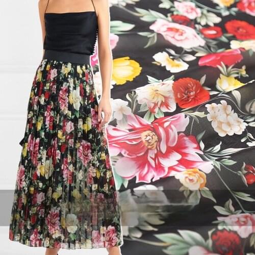 European and American pattern brand new ladies printed elegant chiffon fabric peony pattern fabric