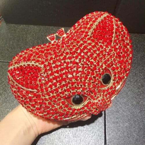 XIYUAN New design red clutch evening bags for wedding party women clutch purse Cat Head Bag Rhinestones crystal party clutch bag