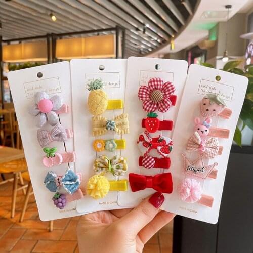 2021 New 5Pcs/Lot Cute Baby Girl Full Bag Cloth Edge Hair Clip Lovely Flower Pineapple Duck Hairpins Headdress Accessories