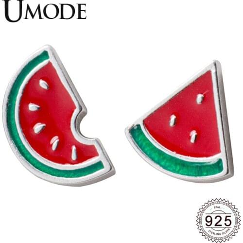 UMODE New Fashion 925 Sterling Silver Watermelon Stud Earrings for Women New Cute Cartoon White Gold Jewelry Brinco ALE0570
