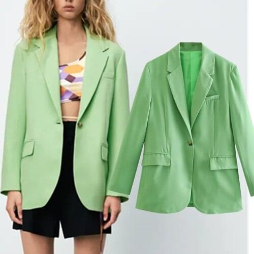 Jenny&Dave Women Jackets 2021 Blazer Feminino Enlgand Style Vintage Ins Blogger Fashion Green Loose Casual Blazer Women Tops