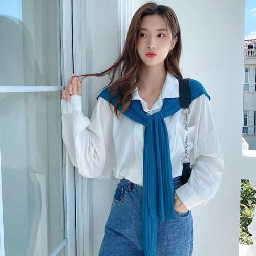 Woman Sweaters Pullover Autumn Outerwear Knitted Sleeveless Knotted Shoulder Scarf Detachable Collar Waistcoat Femme Chandails