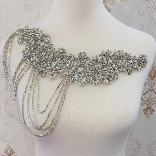 1PCS Hot selling Rhinestone Applique Patch sew on For Wedding Gown Bridal Evening Wear Diamond Design Patch