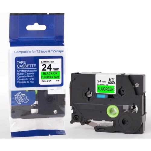 24mm TzeD51 black on flugreen TzD51 Compatible for Brother P-touch Label Printers Laminated Tze Label Tape Tze-D51 TzD51