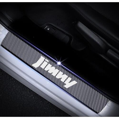 4D Carbon Fiber Vinyl Sticker Car Door Sill For Suzuki JIMNY Welcome Pedal Stickers Door Threshold Plate Car Styling 4Pc