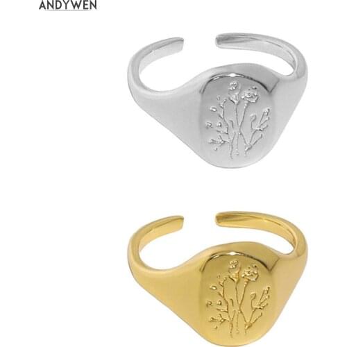 ANDYWEN 925 Sterling Silver Gold Plain Tree Resizable Rings Adjustable Ring Fine Jewelry 2021 Women Fashion Jewelry Round Luxury