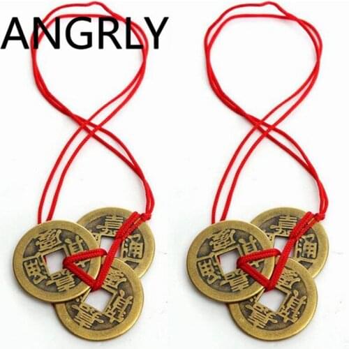 ANGRLY 2bag/6pcs Chinese Feng Shui Coins for Wealth and Success 2 Sets Ancient Money Collection Copper Necklace Art Collection