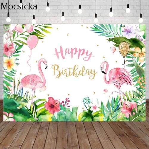 Happy Birthday Flamingo Theme Backdrops Tropical Floral Fruit Hawaii Aloha Background Summer Beach Child Portrait Photo Studio