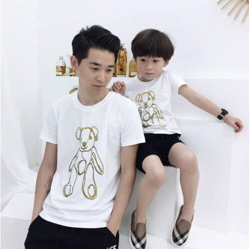 Golden Bear parent child summer 2020 new family simple cartoon printed childrens Short Sleeve T-Shirt family matching clothes