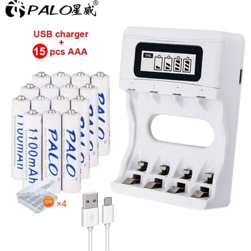 Intelligence 4 Slots LCD display battery Charger for AA / AAA Battery + 8pcs AAA 1100mah nimh rechargeable batteries