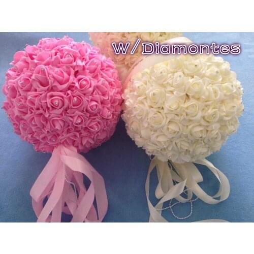28cm Artificial Kissing Foam Rose Flower Ball W/Diamontes Wedding Party Decoration( 8pcs/lot )