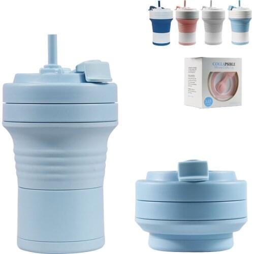 Food Grade Silicone Coffee Cups With Straw BPA FREE 550/750ML Water Cup Outdoors Camping Hiking Foldable Water Bottle