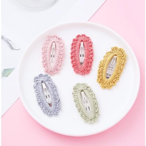 Korean Oval Snap Clips For Girls 5 Colors Hairpins School Girls Headbands Knit Hair Barrettes Kids Baby Girl Hair Accessories