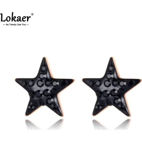 Lokaer Trendy Titanium Stainless Steel Black Rhinestone Earrings CZ Crystal Star Earrings For Women Girls Серьги Kolczyki E21017