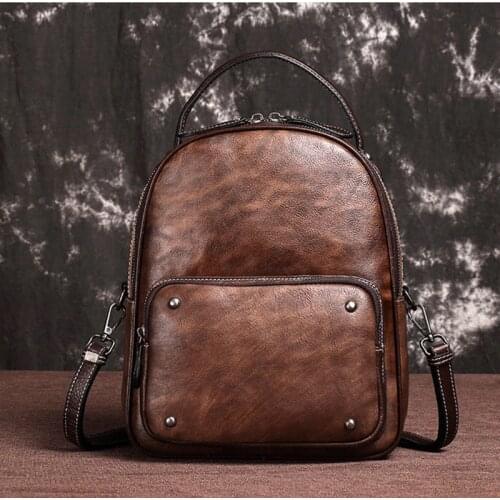 Luufan Vintage Backpack For Women Genuine Leather Rucksack For Teenage Girls School Bag Daypack Shoulder Bag Mini Travel Bag