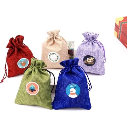 50pcs/lot 10x14 13x18cm Jute Bags Christmas Drawstring Pouches Candy Gift Bag Cute Cosmetics Jewelry Gifts Packaging Bags
