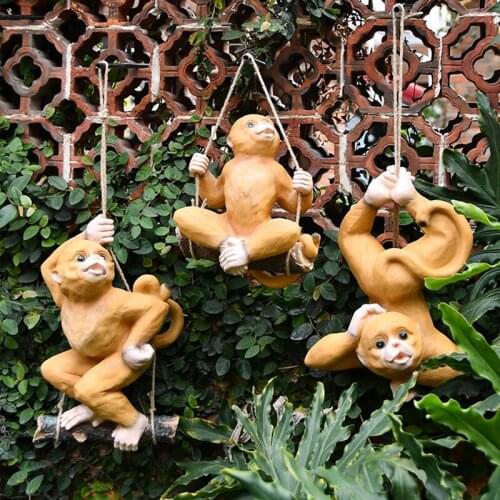 Simulation Animal Statue Ornament Resin Hanging Monkey Gardent Tree Pendant for Outdoor Home Shelf XHC88