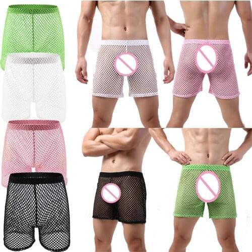 Mens Fishnet Underwear See Through Boxer Shorts Breathable Underpants Male Homme Panties Beachwear Swimwear Sleep Bottoms Sexy