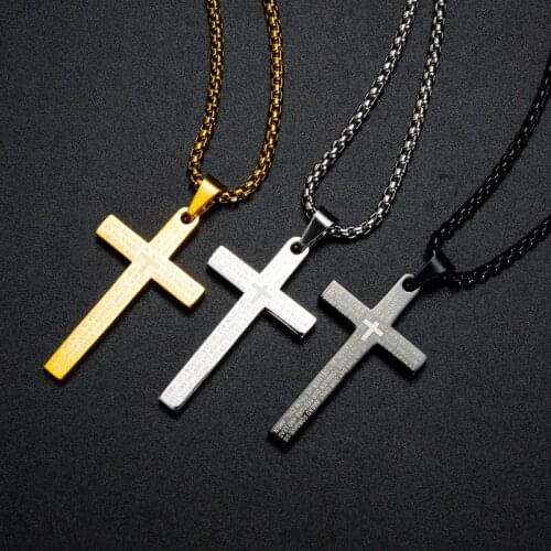 Mens Bible Cross Pendant Necklace Stainless Steel Black Gold Regilous Christian Jesus Women Choker Jewelry