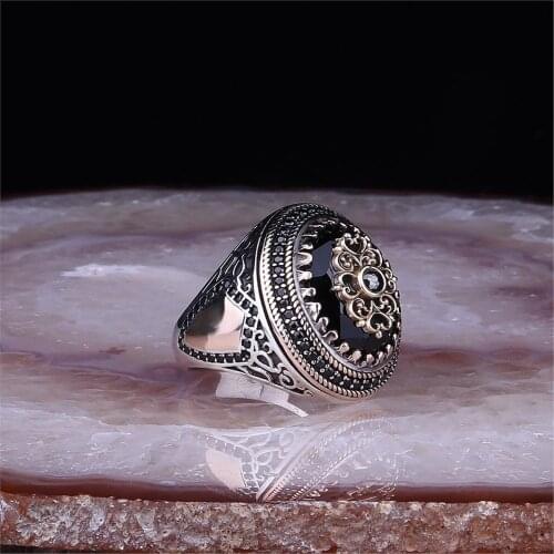 Black Zircon 925 Sterling 925 K Silver Men 'S Ring