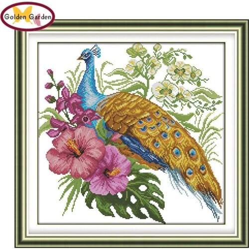 GG Peacocks Joy Sunday Cross Stitch Set Handmade Craft Needlework kits Stamped Cross-Stitch Embroidery Kit for Home Decor