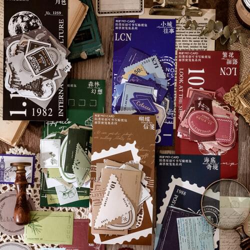 Journamm 40pcs Vintage Stamp Memo Pads Series Stickers for Deco Stationery LOMO Cards Kraft Paper School Stationery Sticky Notes