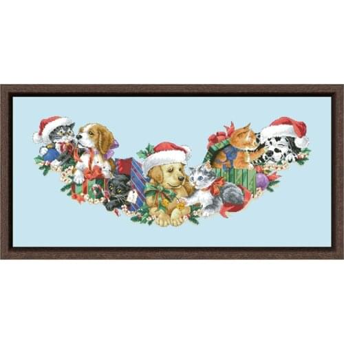 Frisky friends tree skirt cross stitch kits Dreampattern embroidery needlework sets 18ct 14ct 11ct skyblue canvas DIY handmade