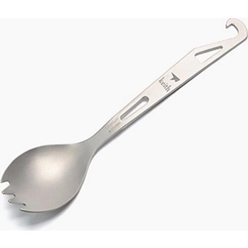 Keith Titanium Spork Outdoor Camping Titanium Fork Spoon Travelling Picnic Tableware With Bottle Opener Ultralight 15g Ti5311