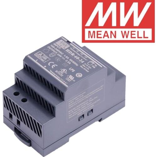 Original Mean Well HDR-60-24 DC 24V 2.5A 60W meanwell Ultra Slim Step Shape DIN Rail Power Supply
