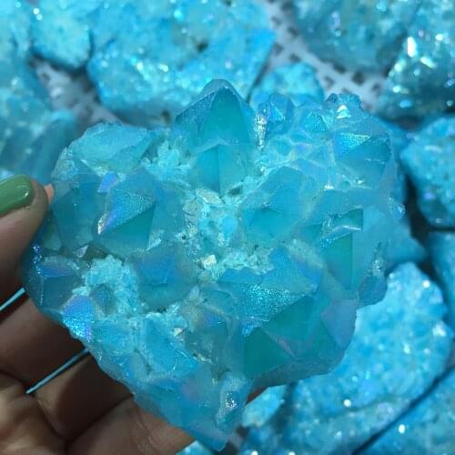 Natural Crystal Cluster Stone Electroplated blue Crystal Gifts Ornament Art