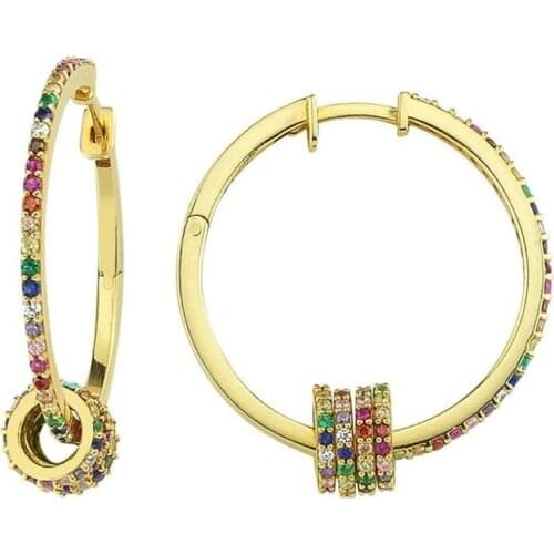 Hot popular multi CZ Hoop Earrings 30mm Big Smooth Circle Earrings Basketball Brincos Loop Earrings for Women Jewelry Oorbellen