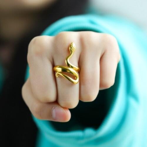 Cobra Snake Adjustable Rings For Women Men Punk Rock Nightclub Jewelry Gold Color Black Mamba Finger Rings Stainless Steel
