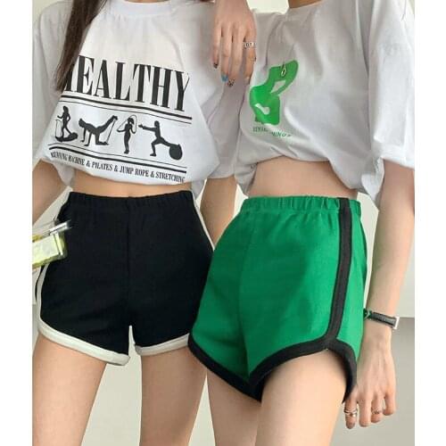 4 Colors Shorts Women Summer Vintage Patchwork Loose Elastic Waist Workout BF Harajuku Casual All-match College Student Simple