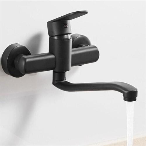 Mop Pool Faucet Black Kitchen Tap Brass Sink Faucet Wall Mounted Kitchen Faucet Single Handle Washing Basin Hot & Cold Mixer Tap
