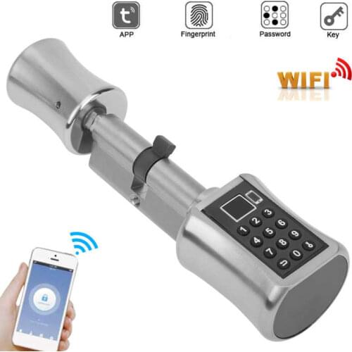 Smart Wooden Glass Security Door Lock Fingerprint Password Tuya App WiFi Unlock Intelligent Anti-Theft Key Cylinder Lock