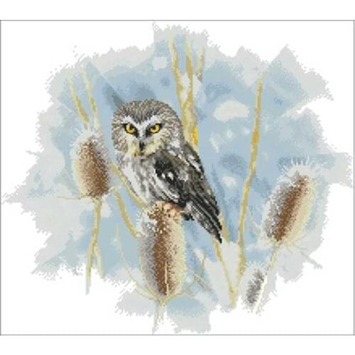 Owl on snow branch patterns counted 11CT 14CT 18CT Cross Stitch Set DIY Counted Cross-stitch Kit Embroidery Needlework Home Deco