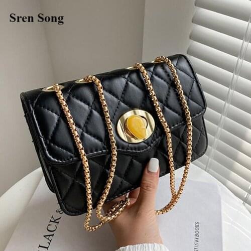 2021 Women Chain Shoulder Bags Square Tote Handbags High Quality PU Leather Crossbody Bags Lozenge Designer Luxury Brand Bags