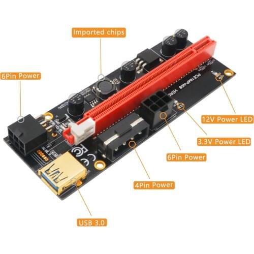 Upgrade Version PCI-E Riser 009 1X 4x 8x 16x Extender PCI-E USB Riser 009S Dual 6Pin Adapter Card for BTC Miner