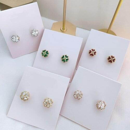 European and American girl small fresh and creative design lucky clover shape inlaid Zircon Earrings