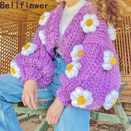 Three-dimensional Flowers Knitted Cardigan Women Sweater Winter Loose Fashion Long Sleeve Hollow Out Casual Kimono Cardigans