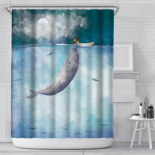3D Beautiful Blue Underwater Ocean Whale Printed Shower Curtains Frabic Waterproof Polyester Bath Curtain With Hooks 180x180cm