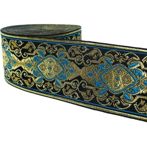 ZERZEEMOOY 2" 5cm 9yard/lot Woven Jacquard Ribbon totem gold with blue for curtain and clothing accessory MZZD19060401