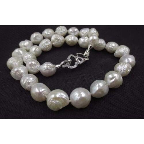 Baroque white 11-12.5mm FURROW Kasumi pearl necklace Double heart clasp S487