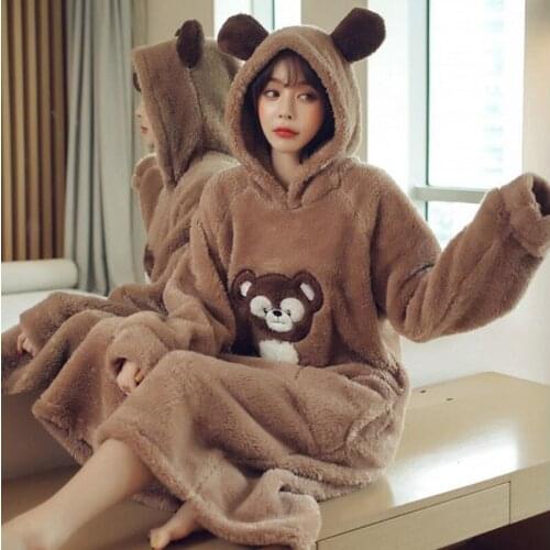 Ms autumn winter little monkey cartoon long sleeve hooded plush thickening pajamas girl warm household to take