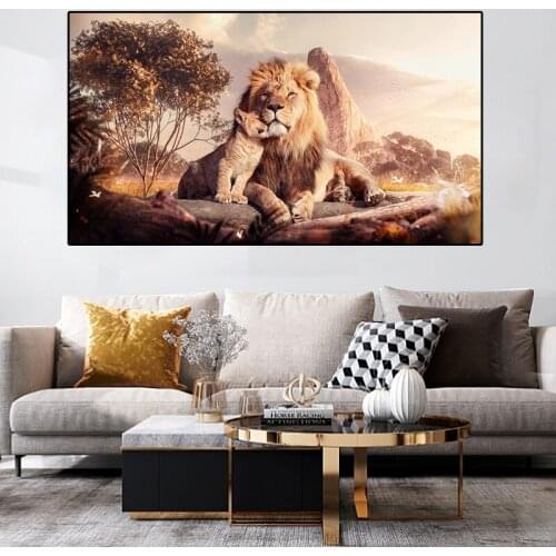 Animal Mother and Child Print Canvas Painting Deer Lion Posters Large Wall Art Prints Decoration Pictures for Living Room